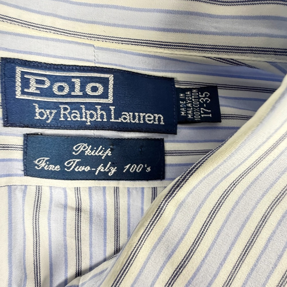 Polo Ralph Lauren Dress Shirt Men's 17 35 Blue White Striped Philip 100s - Picture 4 of 9